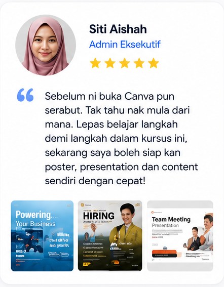Testimoni Siti Aishah, Admin Eksekutif